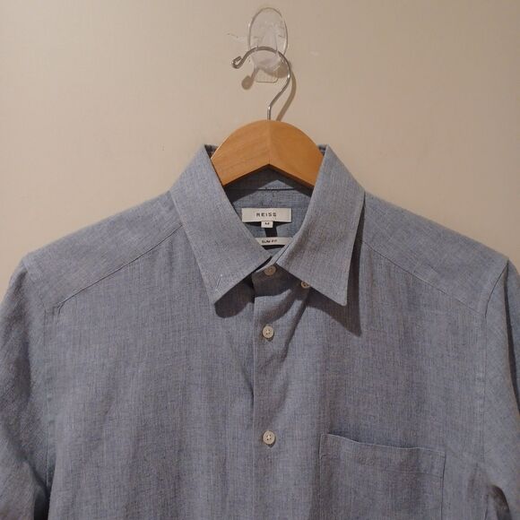 Reiss OE Sandown Shirt Mens M Blue Slim Fit Button Down Brushed Cotton Overshirt - Picture 2 of 7